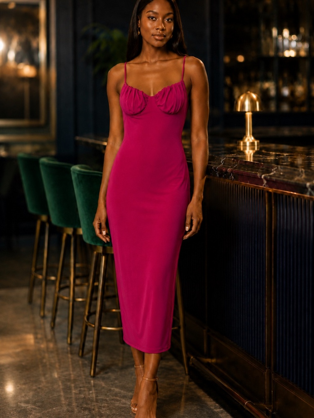 Mica NWT Raspberry Midi Slip Dress, L